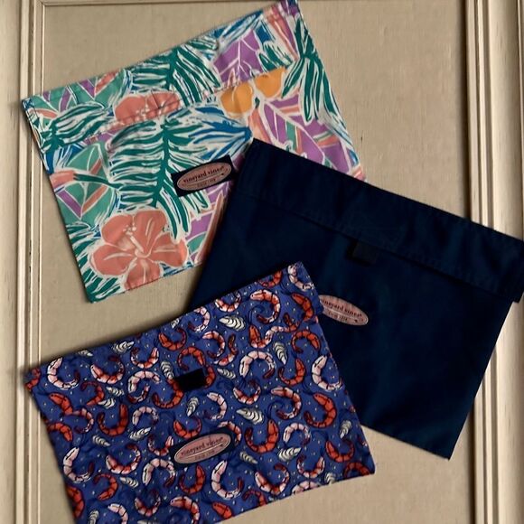Vineyard Vines swimsuit material foldover pouches - set of 3 - Picture 1 of 10